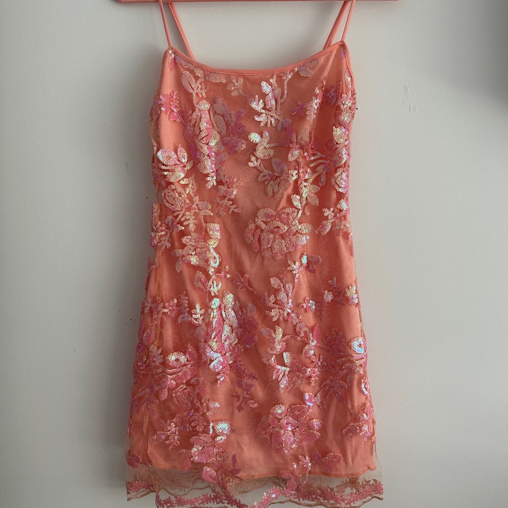Lucy in the Sky Coral Sequin Mini Dress